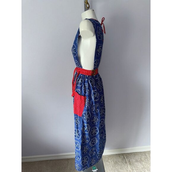 Vtg 60s 70s Design House Pinafore Apron Wrap Dress Patchwork Boho Bandana Print - Picture 4 of 6